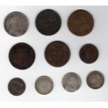 10 x coins inc 1819 Ionian Islands 2 oboli, 17th century William III halfcrown, 1920 China 20 cents,