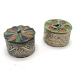 2 x enamel decorated circular lidded boxes - 4cm diameter