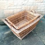 2 x rectangular vintage baskets - largest 78cm x 56cm x 44cm high ~ both have signs of worm