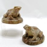 Pair of stoneware high fired glazed figures of frogs - 10cm high & approx 18cm across ~ both have