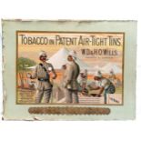 Original advertising card by W D & H O Wills for tobacco in patent air-tight tins - 51cm x 38cm ~