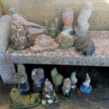 16x garden figures incl 8 gnomes and 2 owls, tallest 30cm high