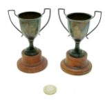 2 x Royal Colonial Institute sterling silver trophies on turned wooden bases - 12cm total height &