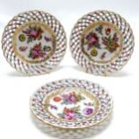 3 x antique continental hand decorated ribbon plates - 17cm diameter ~ no obvious damage & in good