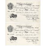Pair of 1949 Beale white £5 banknotes N69