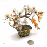 Chinese hardstone bonsai miniature model of a tree in a gilt metal cloisonne pot - 13cm high ~