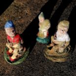 3 painted gnome garden figures highest 40cm high