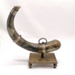 Antique decorative brass & nickel mounted horn on brass base - 39cm high