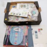 Box of mostly loose stamps (1000's) + the odd postcard / cover etc - 3.1kgs total weight