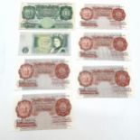 1955-61 GB 3 + 2 sequence of 10/- O'Brien banknotes + 1955-60 O'Brien £1 LNNL (tear at base) &