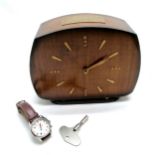 Wooden cased mantle clock with St Dunstans 1915-65 commemorative plaque to top (hand detached &