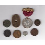 8 x coins / tokens ~ mid 19th century Japan 100 mon (tempo tsuho), 1902 EVII coronation medal,