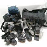 2 x Nikon D40 cameras with lenses (DX SWM VR ED IF Aspherical Φ72 & Φ77), Minolta Dynax 303si with