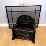 Cast iron fire grate with ashes tray (46.5cm wide & 46cm high) t/w black finished spark guard (