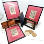 Vidura stamp album (with contents) t/w 3 x framed prints, metal novelty coasters in the form of