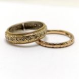 9ct marked gold wedding band with chased decoration (size M½) t/w white stone set eternity ring (