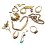 Qty of 9ct or higher scrap gold - 20.6g total weight (inc watch bracelet with sprung clasp & 1 stone