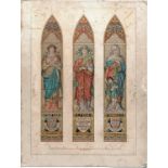 Mounted original watercolour painting of designs for stained glass windows (with added card