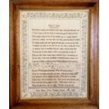 1809 framed silk sampler on fine linen of 'After a storm' by Sarah Shore - frame 51cm x 42cm ~ small