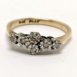 9ct marked gold & platinum 6 stone diamond ring - size M½ & 2.1g total weight