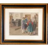 Framed watercolour painting entitled 'The Music Class' signed KS - frame 44cm x 38cm