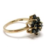 9ct hallmarked gold sapphire cluster ring - size O & 2.7g total weight - SOLD ON BEHALF OF THE NEW