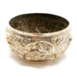 Thai ? white metal embossed bowl decorated with dancers - 12cm diameter
