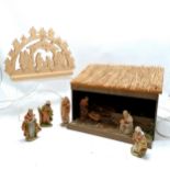 Christmas Nativity scene inc figures - 40cm x 30cm x 28cm high t/w wooden Christmas fret-work