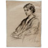 1926 charcoal portrait drawing of a lady signed B... Johnson - 37cm x 28cm & has tear on right