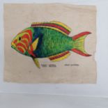 Hand painted Sunset Wrasse (Cook Islands) on tapa cloth by Jéanne Humphreys ~ approx 28cm x 32cm