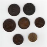 Jersey coins 1/26th shilling 1858 + 1870, 1/24th shilling 1877, 1/12th shilling 1881, ¼ shilling