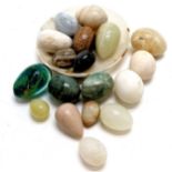 Qty of decorative stone eggs t/w Mdina glass egg (7cm across)