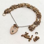 Antique rose gold broken gate link bracelet with padlock catch - 14.6g