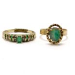 2 x 9ct gold rings - emerald / diamond size V (has keeper wire & missing 1 stone) & opal doublet