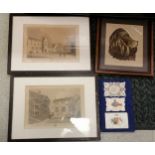 2 x framed prints of King's School, Sherborne (52cm x 40cm - both have toning / mould) t/w framed