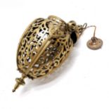 1920's good quality brass ceiling light fitting with pierced cage & cherub decoration - approx