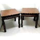 Pair of antique Chinese hardwood stands with inlaid bone & fruitwood decoration - 47.5cm square &