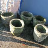 5 smaller circular planters with good patina. 32cm diameter x 28cm high. in good used condition