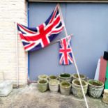 Vintage Union Jack flag (175cm x 82cm) mounted on a long bamboo pole (3 metres) t/w a smaller hand