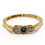 Antique 18ct / platinum diamond & blue stone ring - size O½ & 1.7g total weight