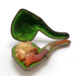 Antique Meerschaum pipe in the form of a ladies head in original case ~ damage to connecting part of