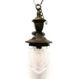 1920's pendant drop light with cut glass shade and anodised brass metalwork - drop 42cm to ceiling