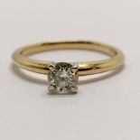 14ct marked gold high set diamond (4.5mm diameter & marked weight 0.44ct) solitaire ring - size N½ &
