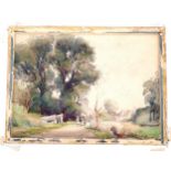 1926 mounted watercolour painting of a rural scene by William W Milne - 22.5cm x 30.5cm