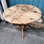 Antique oak circular low pedestal table in weathered condition. 72cm diameter x 62cm high