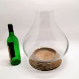 Large candle lantern with drop on glass cloche / funnel on a sheesham wood turned base - 36cm high &