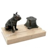 Antique French marble desk stand with spelter inkwell and a figure of a bulldog. 16cm x 10cm x 9cm
