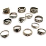 13 x silver rings inc yin/yang, celtic, onyx etc - total weight 53g