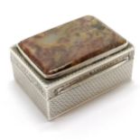 Antique silver snuff box with agate set lid and original gilding to interior by John Henry Hill -