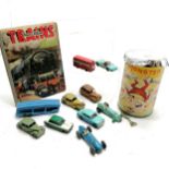 Small qty of vintage toy cars inc Dinky etc (some a/f) t/w Caley's monster Humpty Dumpty joke bomb &